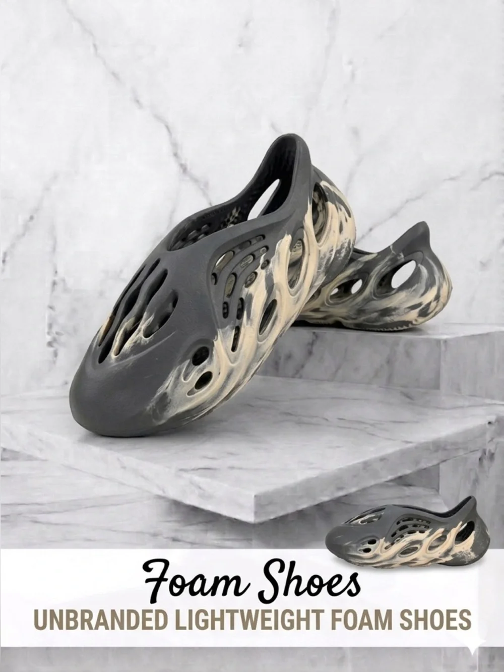 Slip-On Foam Shoes in gray & cream marble Size 45 men / women